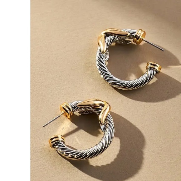 ANTHROPOLOGIE Mixed Metal Hoop Earrings - Picture 1 of 7